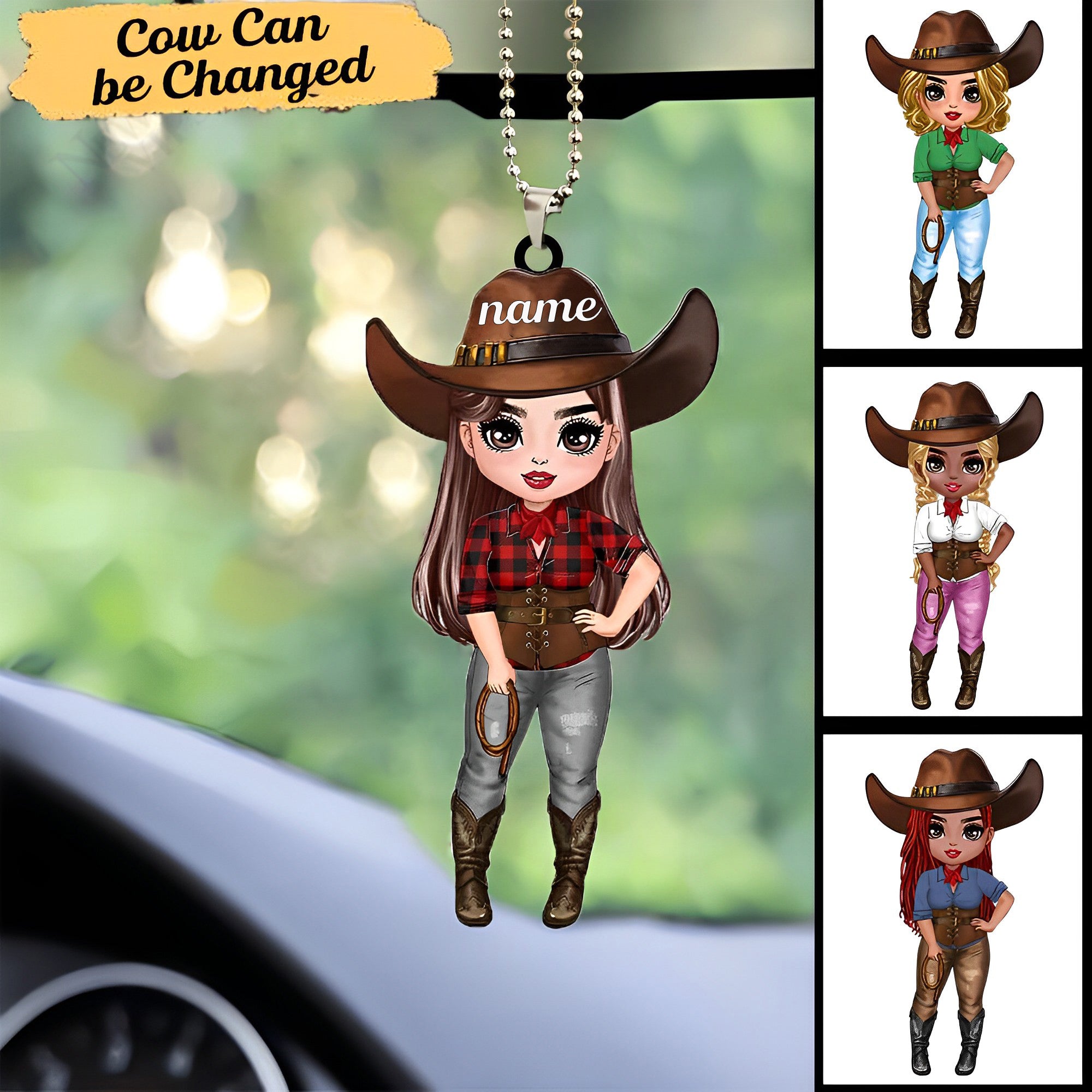 Country Girl Personalized Cow Girl Acrylic Car Ornament