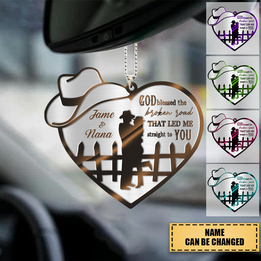 Couple Cowboy And Cowgirl God Blessed Personalized Car Ornament