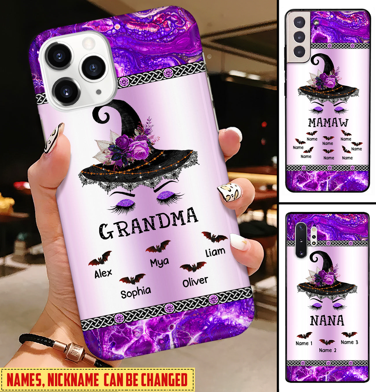 Customized Grandma Mom Witch Halloween Nana Gift Glass Phone Case
