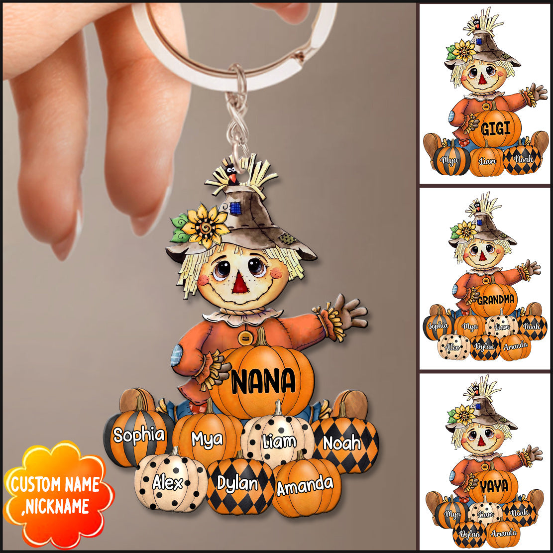 Fall Seasons, Pumpkin Grandma- Mom Personalized Keychain