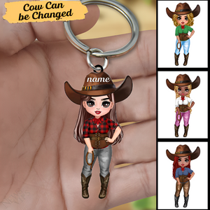Country Girl Personalized Cow Girl Acrylic Keychain