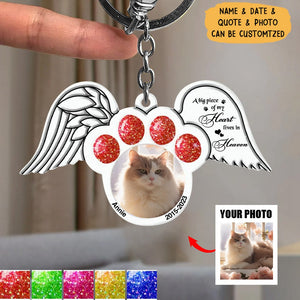 Custom Memorial Dog Cat Wings Photo Aluminum Keychain, Memorial Gift Idea For Pet Lovers