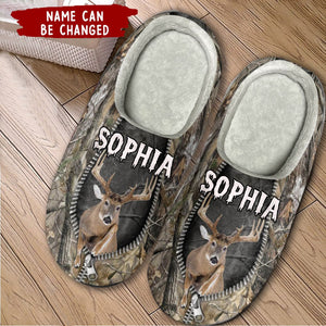 Deer Hunter Forest Zipper Personalized Indoor Plush Slippers