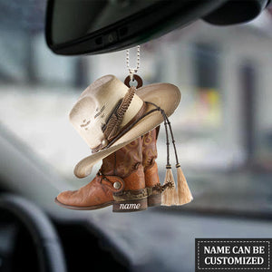 Personalized Boots And Hat Cowboy Flat Acrylic Car Ornament