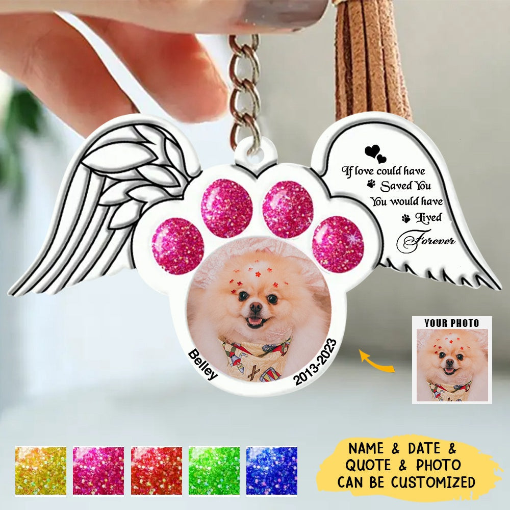 Custom Memorial Dog Cat Wings Photo Aluminum Keychain, Memorial Gift Idea For Pet Lovers
