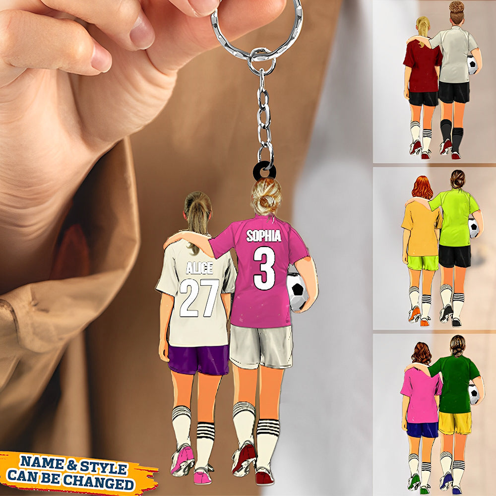 Personalized Female Soccer Player Acrylic Keychain For Soccer Mother and Daughter, Sister