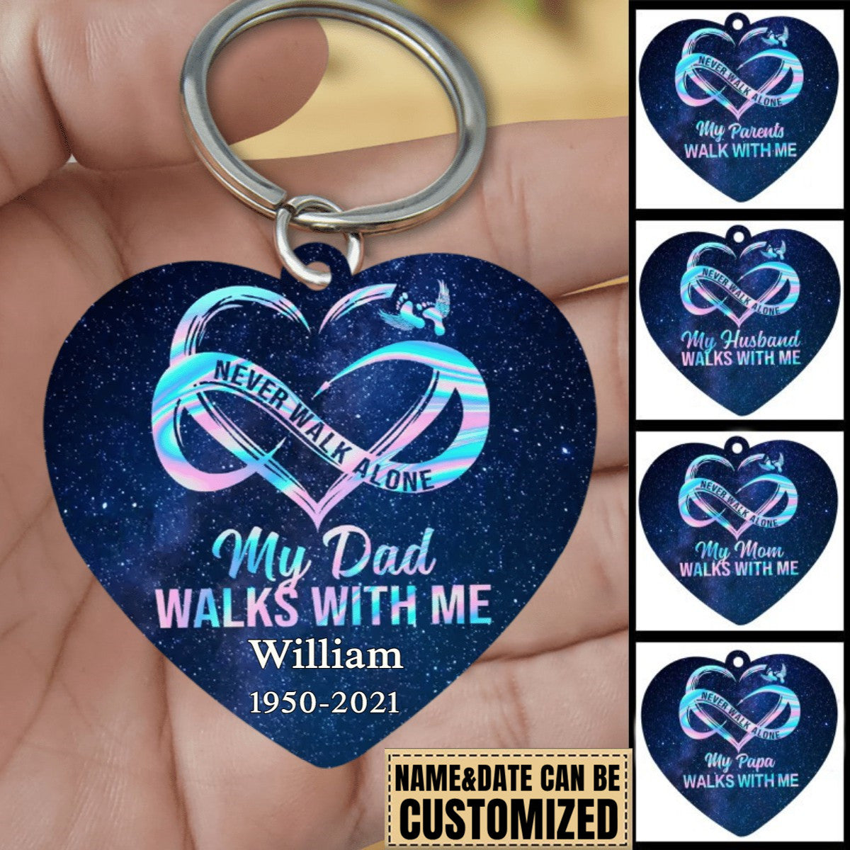 Personalized Family Never Walk Alone Heart Memorial Keychain