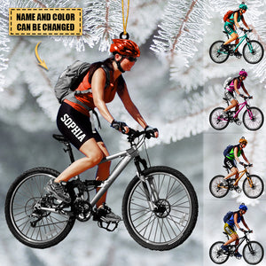 Personalized Mountain Biking Ornament, Custom Name Acrylic Flat  Ornament For Girl Biker