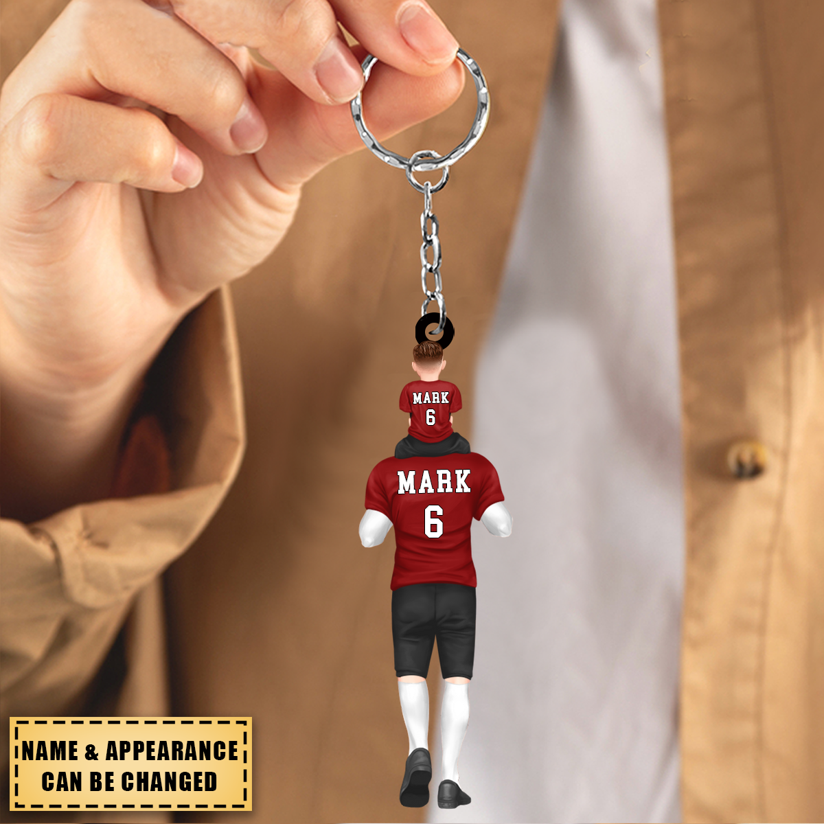 American Football Dad and His Kids - Personalized Keychain