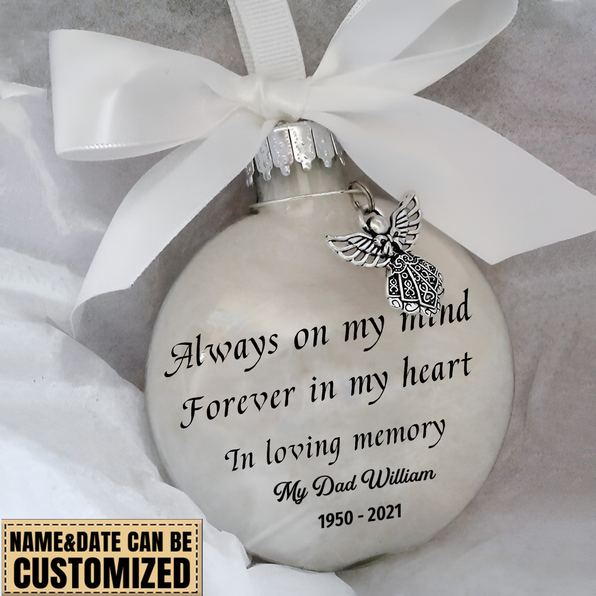 Personalized In Loving Memory Christmas ornament feather ball