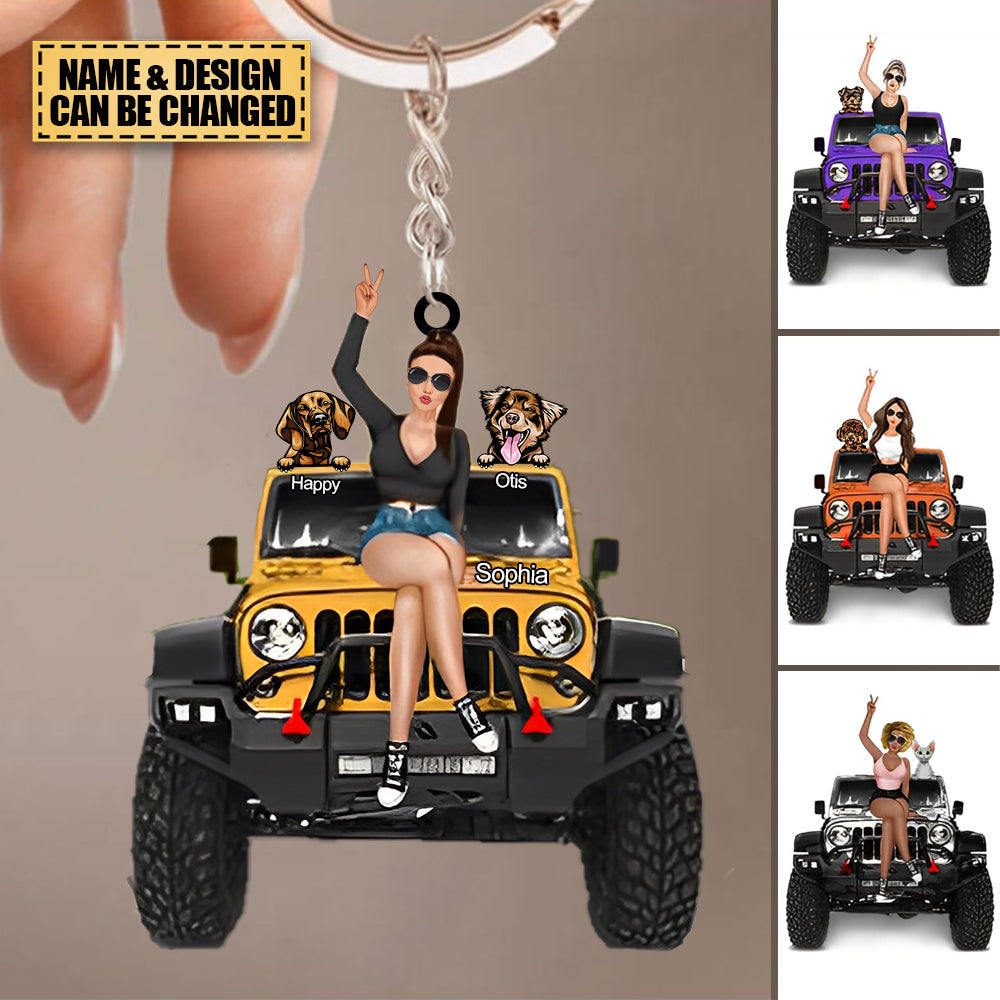 Personalized Off-Road Car Girl And Pet Keychain Perfect Gift For Journey Lovers