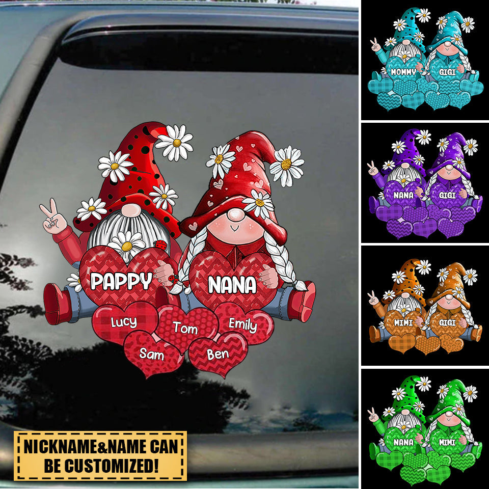 Colorful Grandpa- Grandma Gnome Loves Sweet Heart Kids Personalized Decal