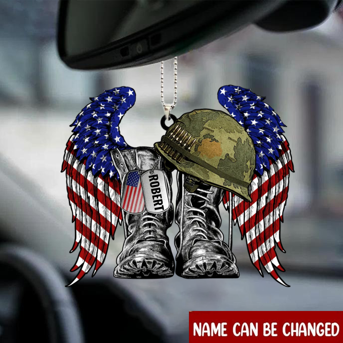 Never Forget - Military Boots & Hat - Personalized Wing Acrylic Ornament