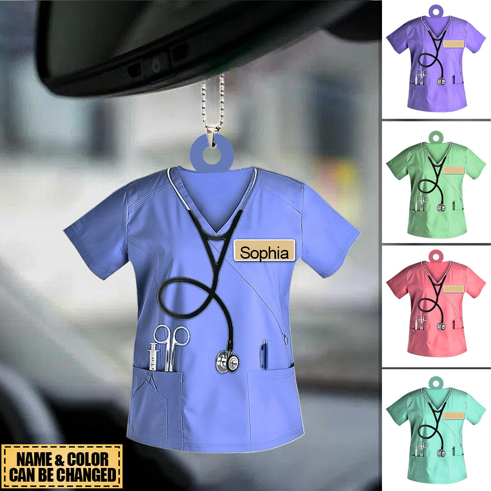 Personalized Name Nurse Scrubs Car Ornament Perfect Gift For Nurses