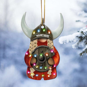 Viking Gnome Couple With Printed Christmas Light - Personalized Christmas Ornament - Gift For Couples