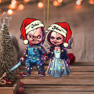 Personalized Horror Couple Christmas Ornament, Serial Killer Doll and His Bride