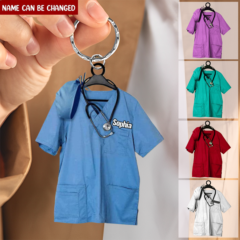 Personalized Nurse Scrub Hanging Christmas Keychain