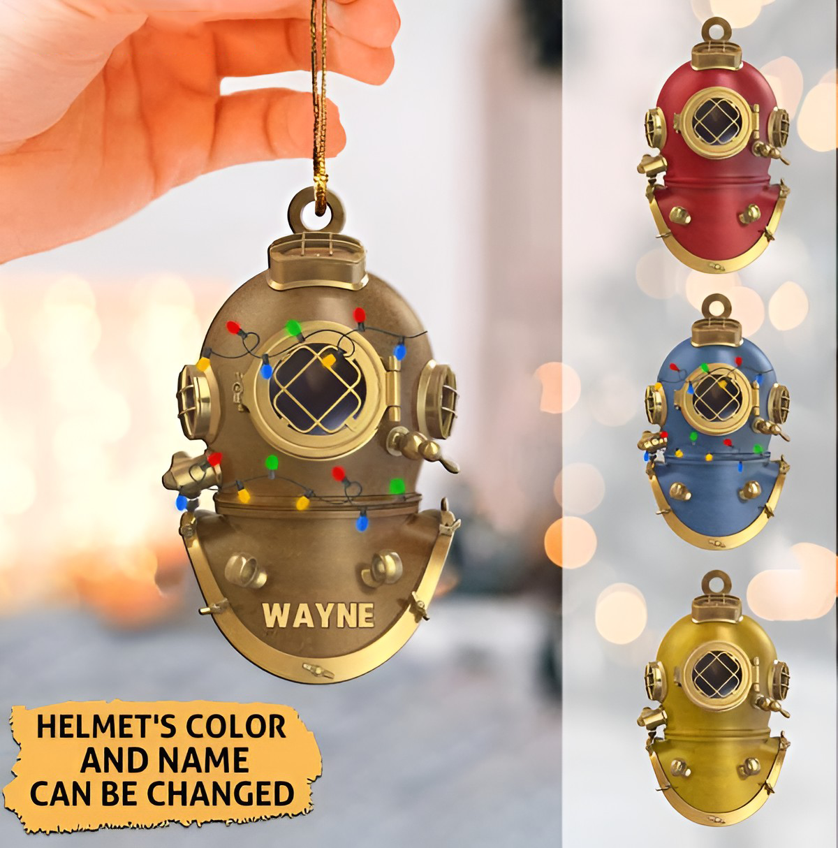 Scuba Diving Helmet Personalized Cut Ornament Christmas Gift For Diving Lover