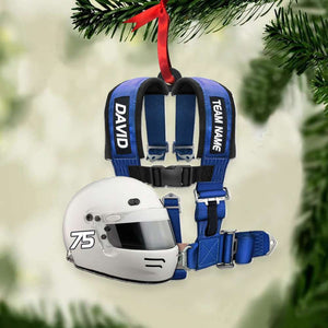 Racing Seat Belt And Helmet Personalized Christmas Ornament