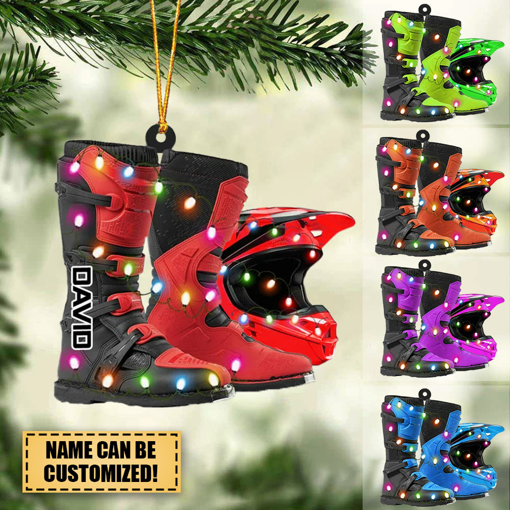 PERSONALIZED DIRT BIKE Helmet and Boots Christmas Light Ornament