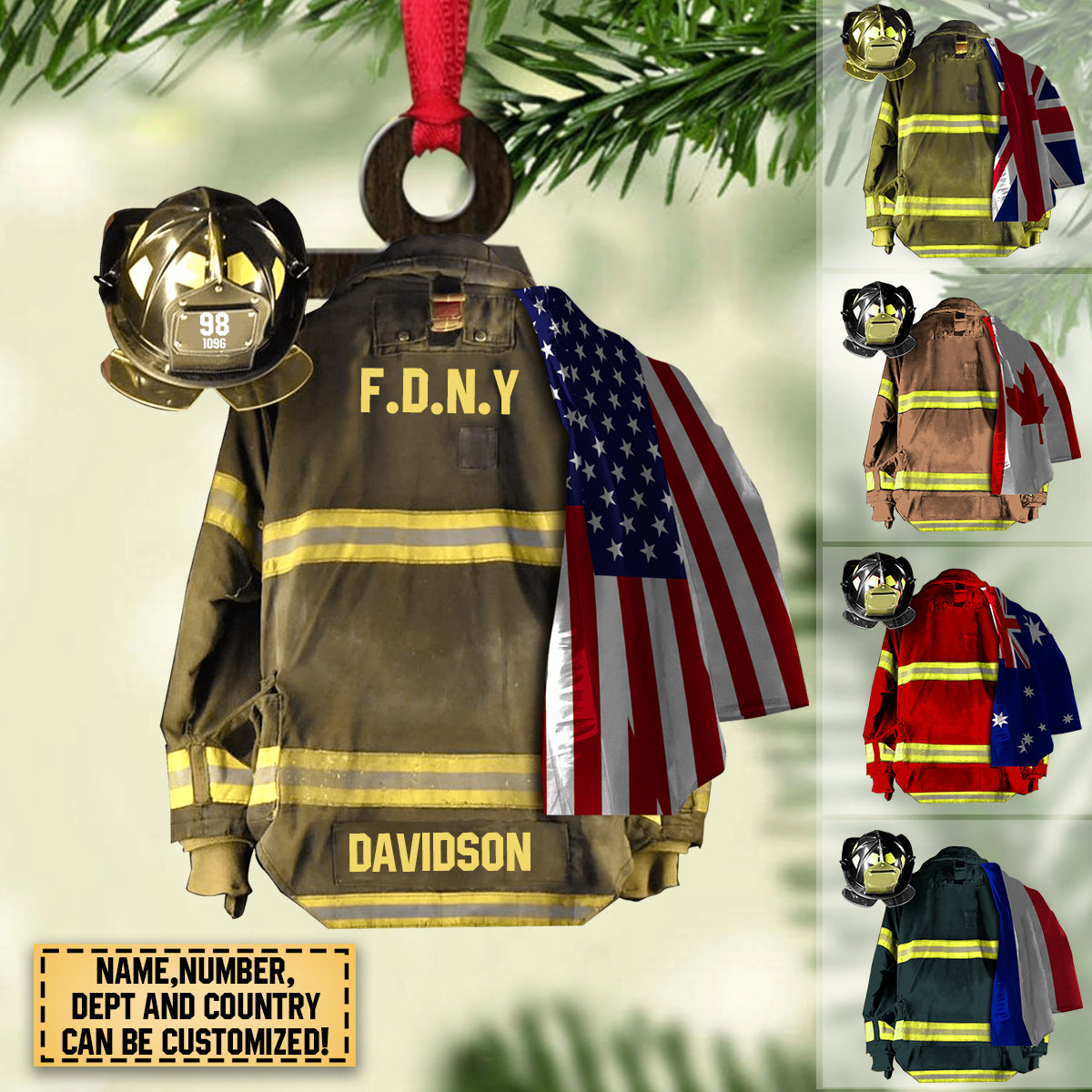 PERSONALIZED FIRE DEPARTMENT HANGING ORNAMENT
