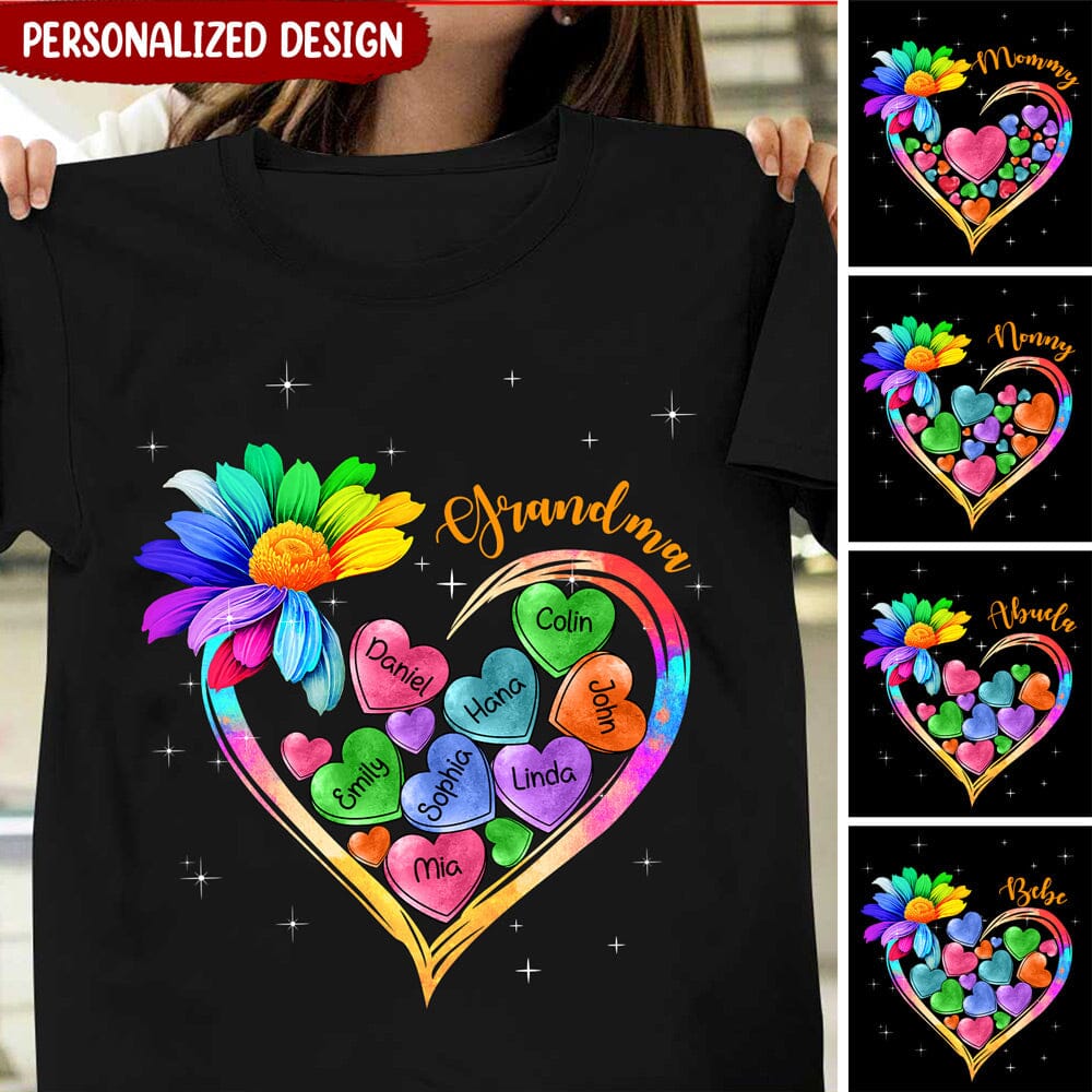 Colorful Sunflower Grandma Mom Heart Loads Of Love Personalized T-shirt
