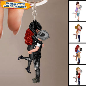 Personalized Motorcycle Kissing Doll Couple Keychain