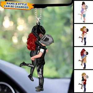 Personalized Motorcycle Kissing Doll Couple Car Ornament