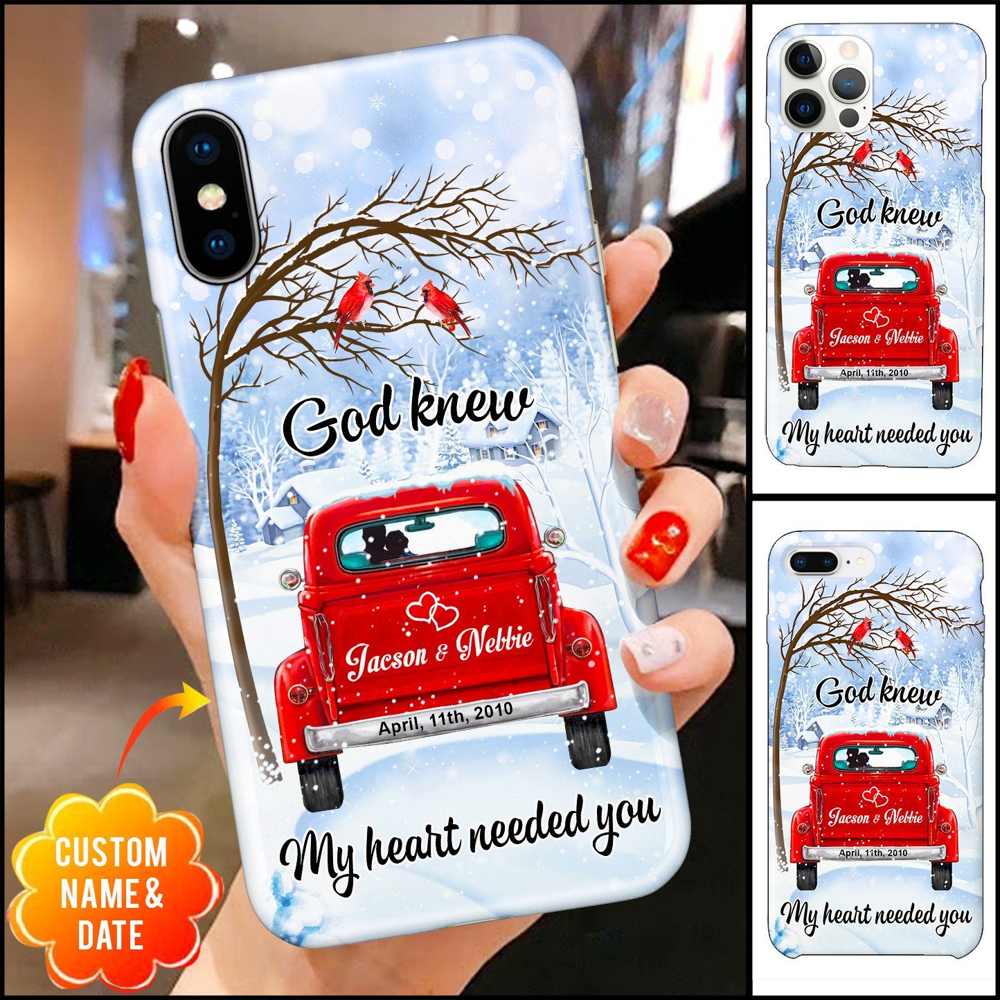 Personalized God Knew My Heart Needed You Couple Cardinal Glass Phone Case
