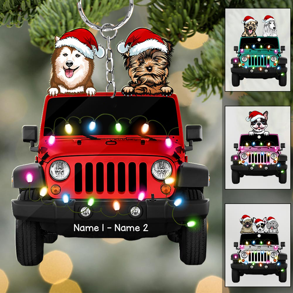 Personalized Dog With Car Traveling Christmas Keychain