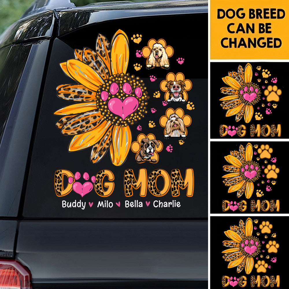 Paw Print Sunflower Dog Mom Personalized Decal DIY Gift For Dog Lovers